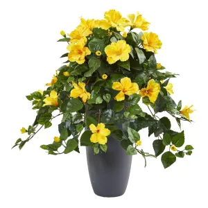 28” Hibiscus Artificial Plant in Gray Planter