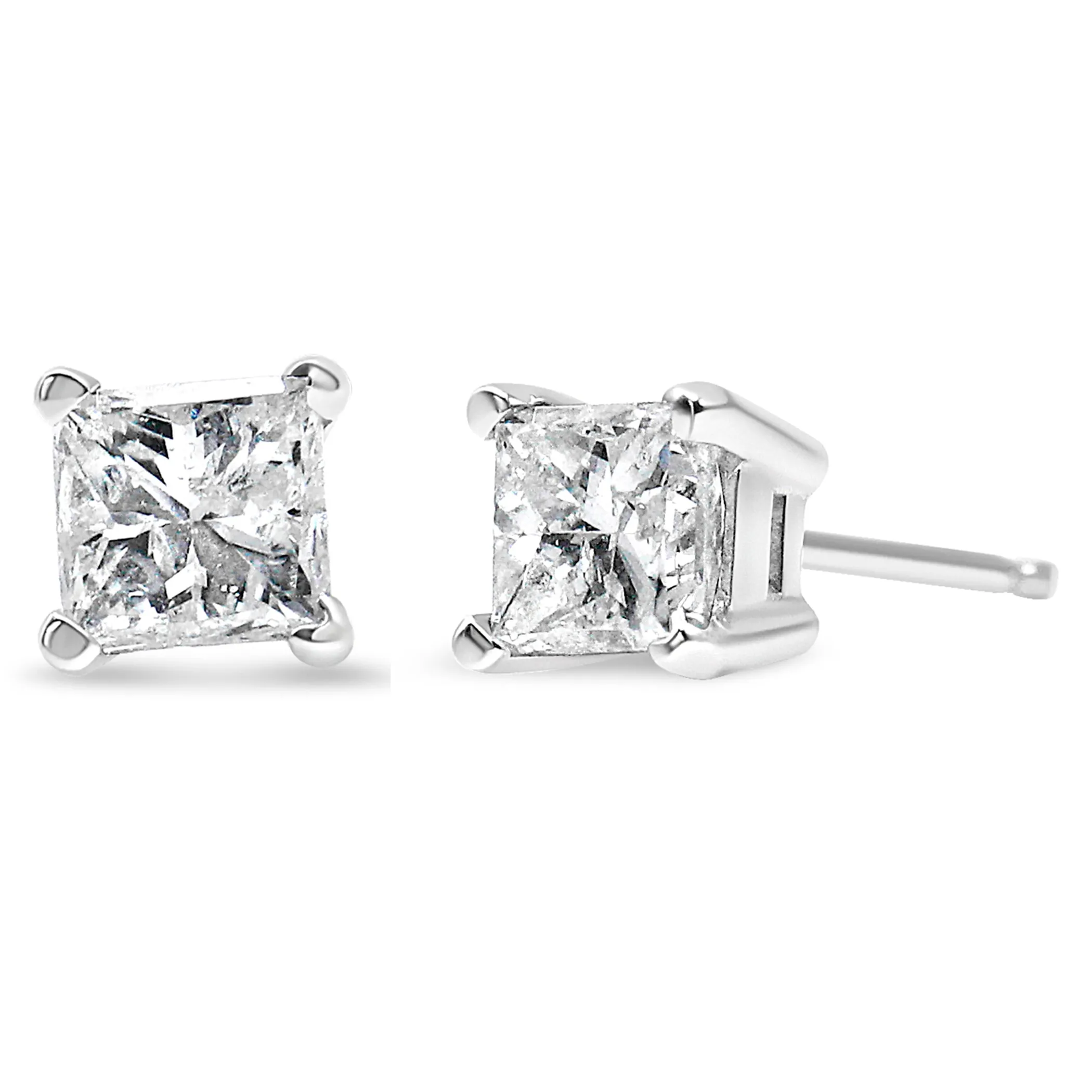 .925 Sterling Silver 1/5 Cttw 4 Prong Set Princess-Cut Diamond Solitaire Stud Earrings (H-I Color, SI2-I1 Clarity)