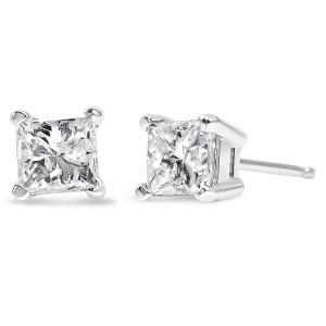 .925 Sterling Silver 1/5 Cttw 4 Prong Set Princess-Cut Diamond Solitaire Stud Earrings (H-I Color, SI2-I1 Clarity)