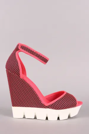 Bamboo Neon Mesh Lug Sole Platform Wedge