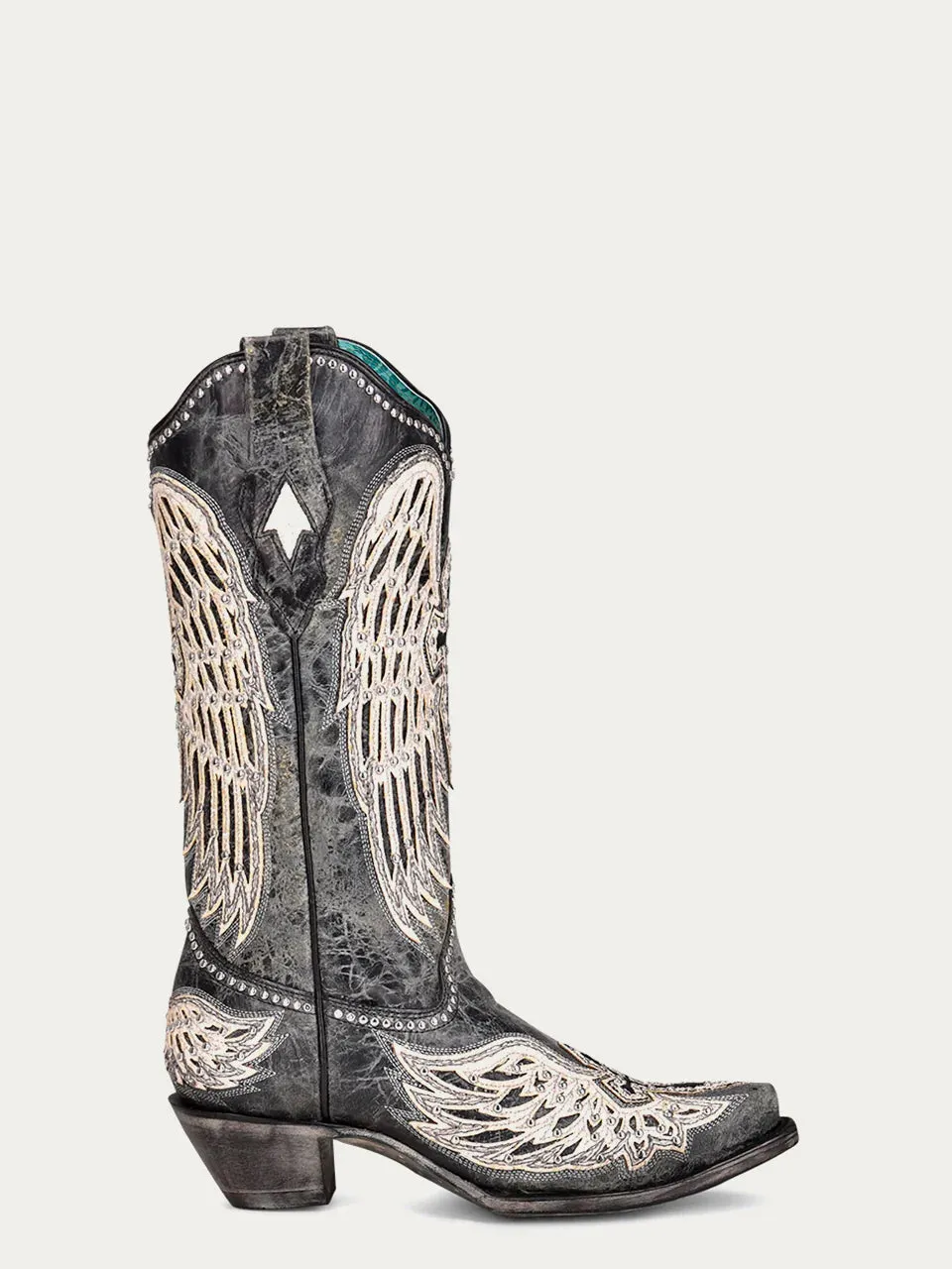 Black Cross & Wings Studs Overlay Western Boot - Corral Boots at Bourbon Cowgirl