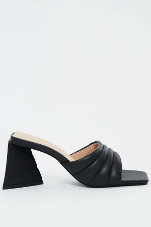 Black Padded Look Mules - Uma