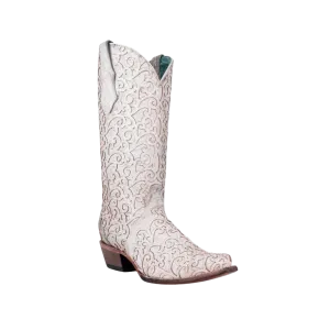 Corral Women's Glitter Overlay Snip Toe Western White Boots