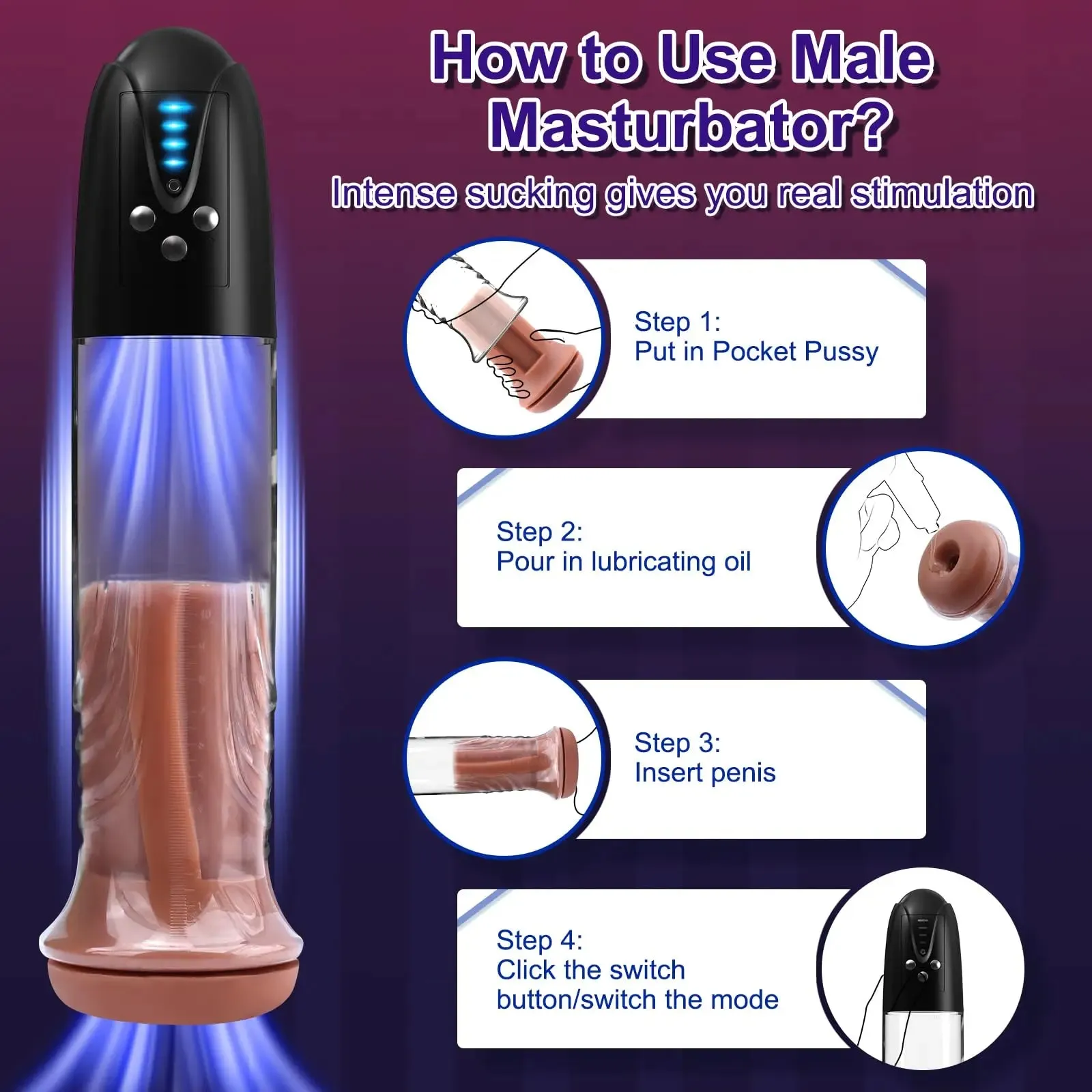 Electric Penis Pump Male Masturbator - Vaccum Sucking Pocket Pussy Sex Toy for Men