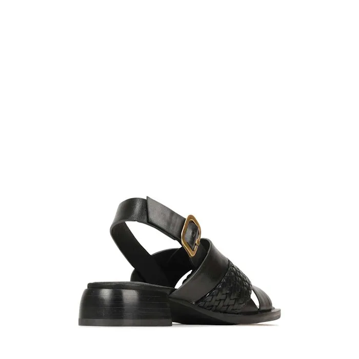 EOS Laticia Black Leather Sandal with Back Strap