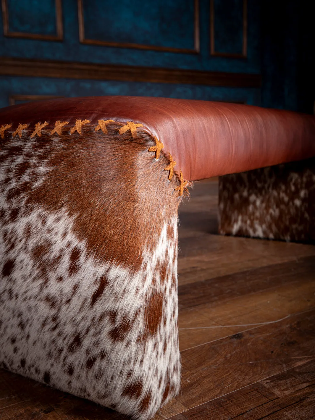 Laced Cowhide Leather Bench