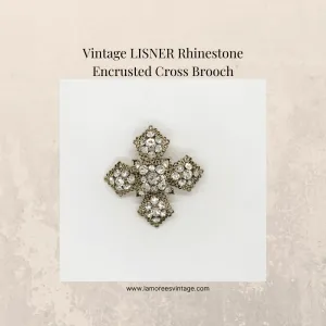 Lisner Vintage White Rhinestone Cross Brooch