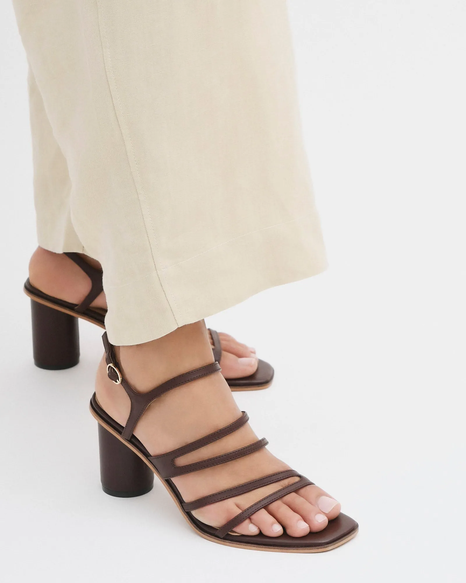 NOBU HIGH HEEL SANDALS COCOA BROWN LEATHER