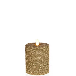 Raz Imports Moving Flame Gold Glittered Honeycomb Pillar Candle