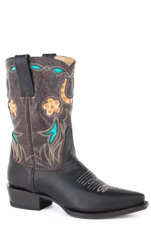 Stetson Womens Brown Leather Willa 10In Flower Cowboy Boots