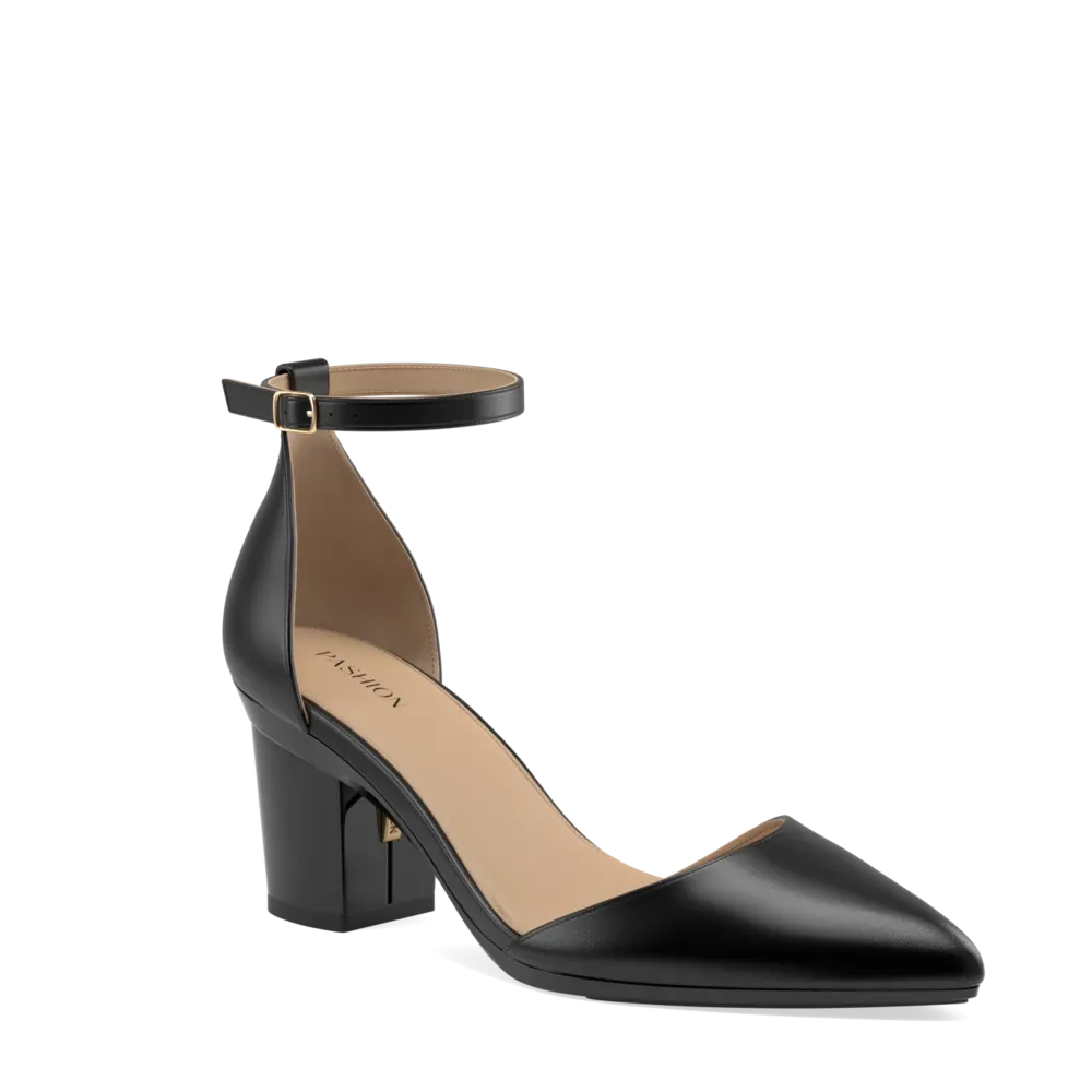 The D'Orsay - Coal Leather   Block Heel Kit 3 Coal