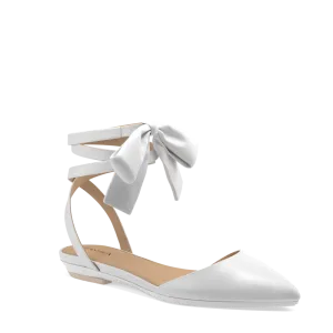 The D'Orsay - White Satin Bow Flat