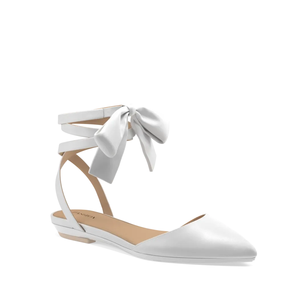 The D'Orsay - White Satin Bow Flat