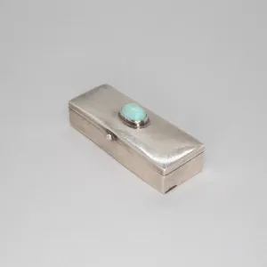 Vintage Sterling Silver Pillbox with Turquoise