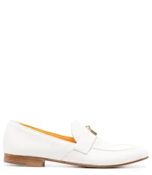 White Leather Lock Flat Loafer